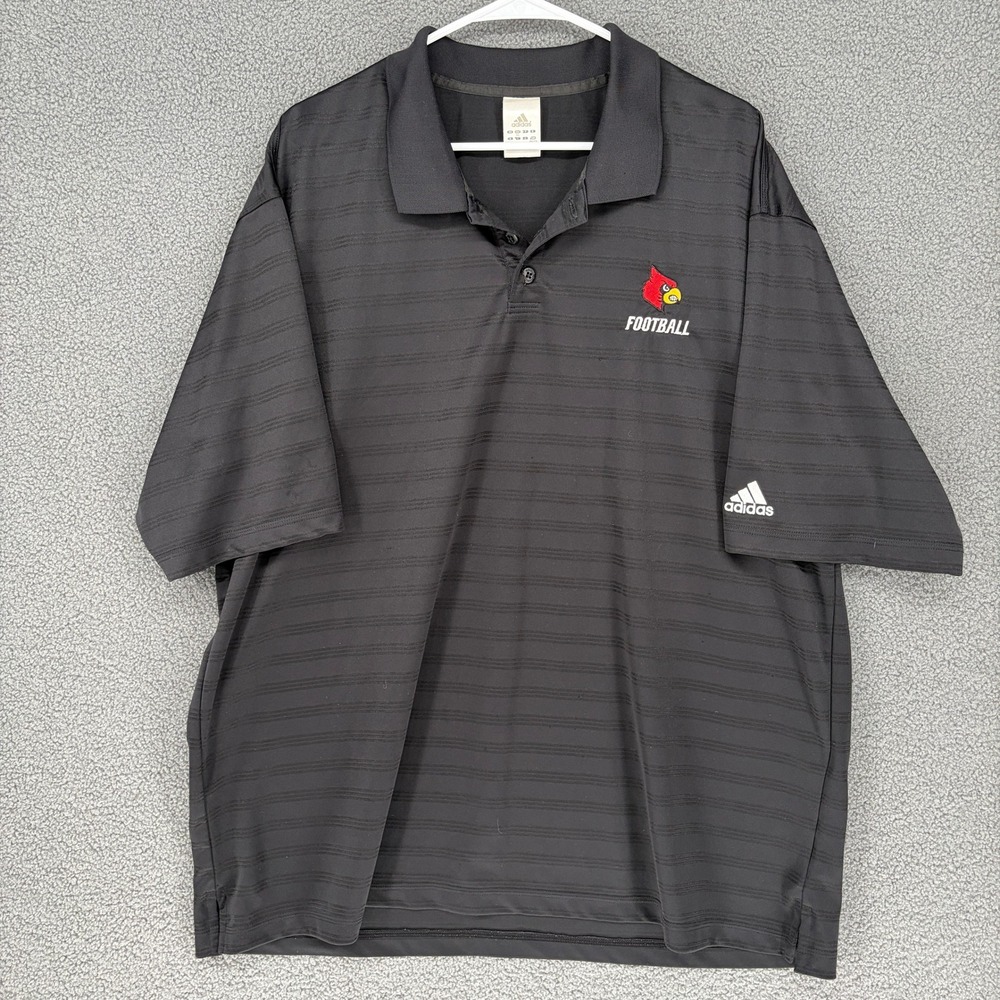 Adidas Louisville Cardinals Football Polo Shirt Mens 3XL Black Climalite Stripe